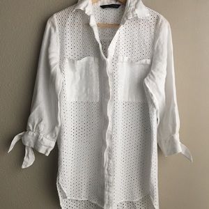 Zara White Eyelet Button Up Top